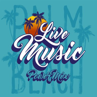 Sloganı giyim grafik tasarım fikir. Canlı müzik. Giyim grafik. Yaz koleksiyonu T-Shirt sanat tasarım.