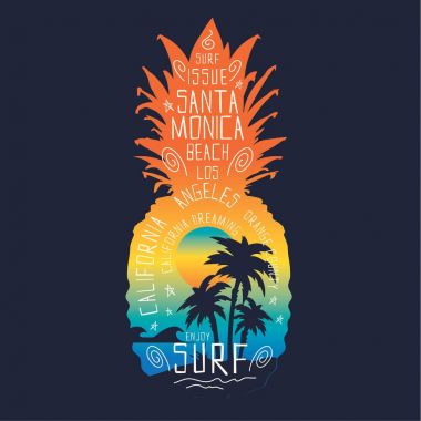 Sörf ananas illüstrasyon, tipografi, t-shirt grafiği