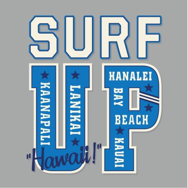 Hawaii sörf tipografi, t-shirt grafiği