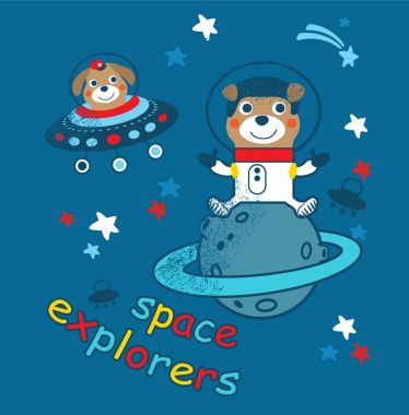 Çocuklar için çizgi film vektör çizim alanı. Elle çizilmiş. Astronot ve yabancılar küçük bir sohbet alanınız.