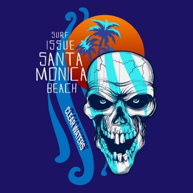 Vector Surf  graphic with a scary skull / palm trees and sunset clipart