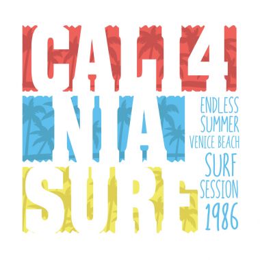 California sörf tipografi, t-shirt grafiği
