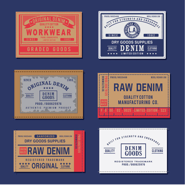 Vintage denim labels typography 