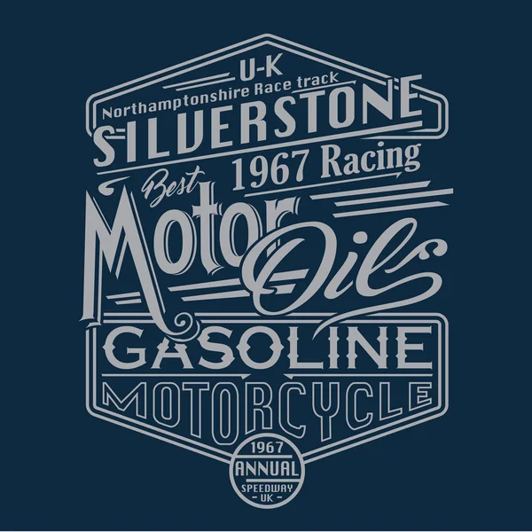 Auto Corsa Siverstone Benzina Tipografia Shirt Grafica — Vettoriale Stock