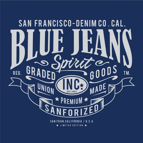 Typographie Brute Denim Bleu Graphique Shirt — Image vectorielle