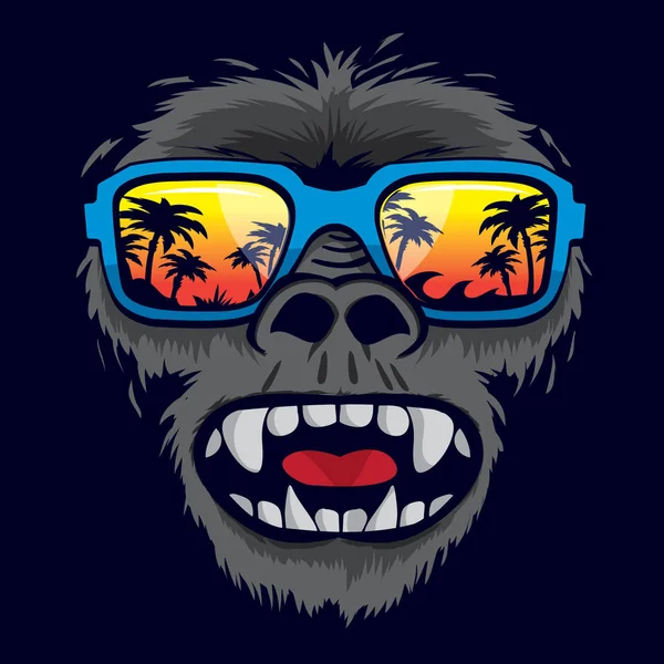 Gorila Macaco Tropical Óculos Sol Ilustração Shirt Gráfico — Vetor de Stock
