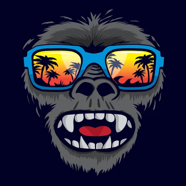 Goril maymun tropik güneş gözlüğü illüstrasyon, t-shirt grafiği