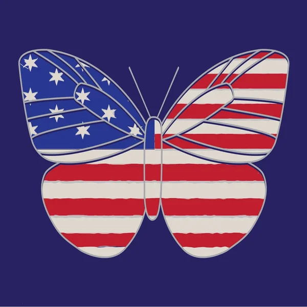 América Mariposa Ilustración Camiseta Gráfica — Vector de stock