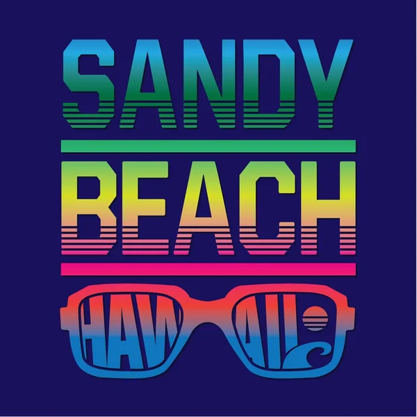 Tipografía Gafas Sol Playa Hawaii Gráfico Camiseta — Vector de stock