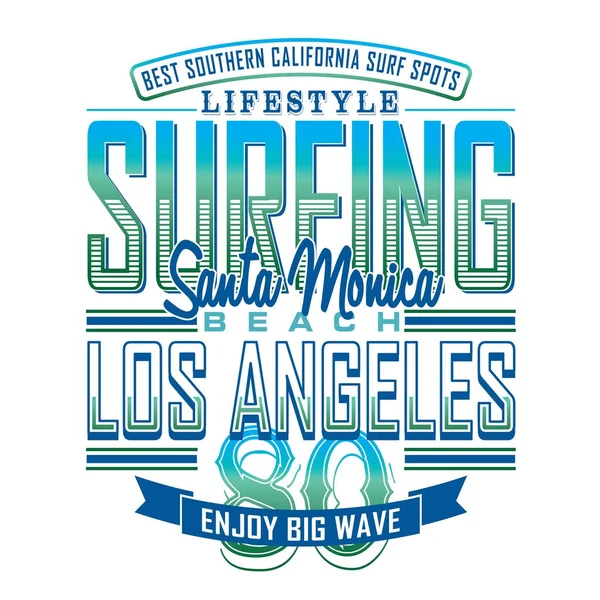Tipografía Surf Los Angeles Gráfico Camiseta — Vector de stock