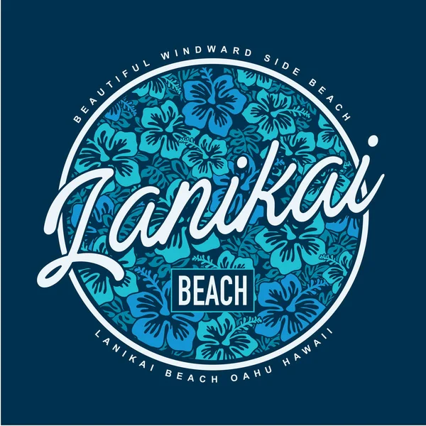 Lanikai Surf Strand Typografie Shirt Afbeelding — Stockvector