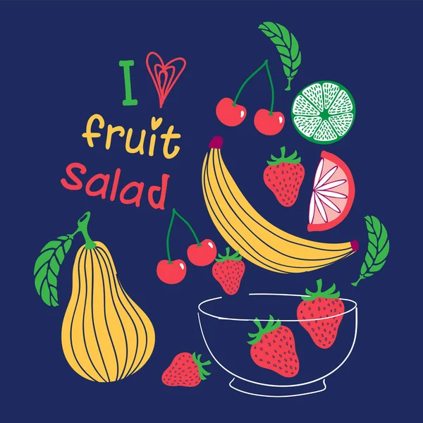 Grafika Tervezés Saláta Friss Gyümölcsökkel Gyümölcs Saláta Hozzávalók — Stock Vector