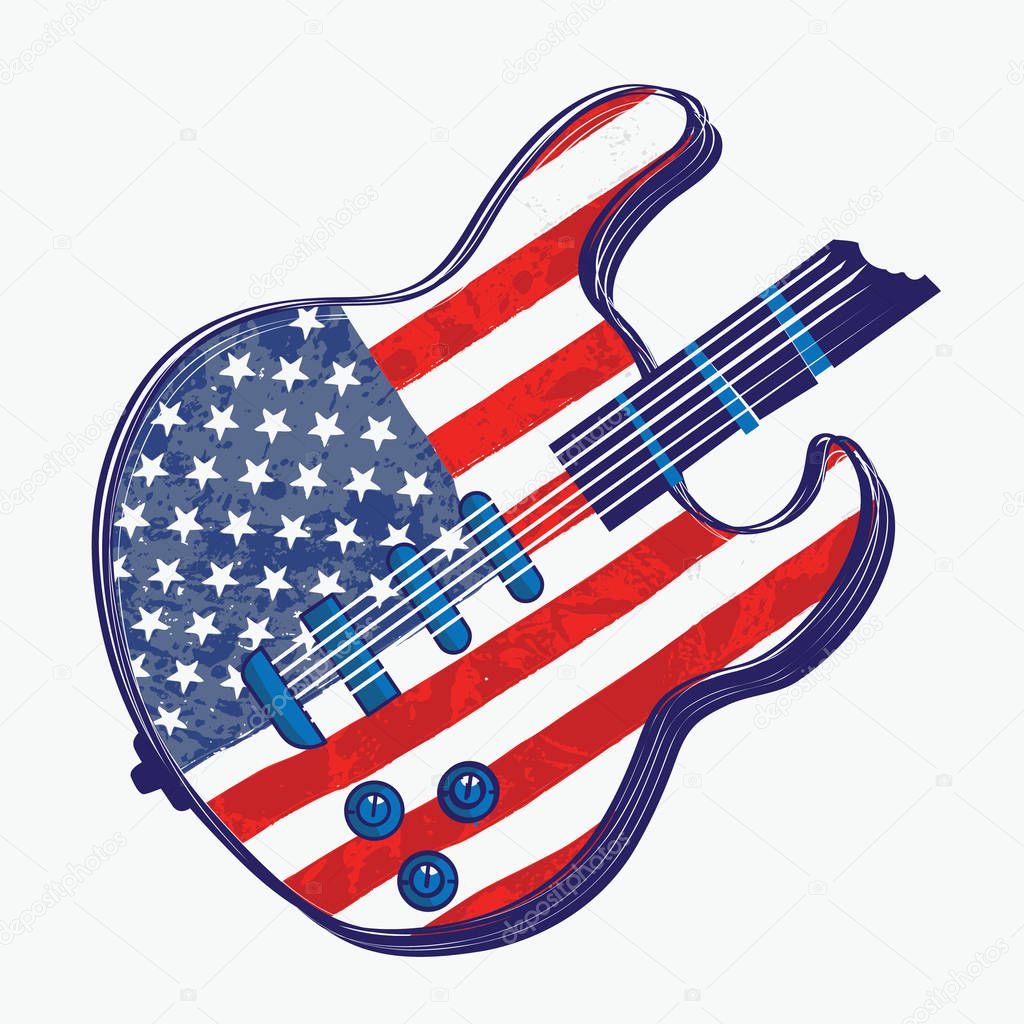 America music rock guitar illustration, t-shirt graphic