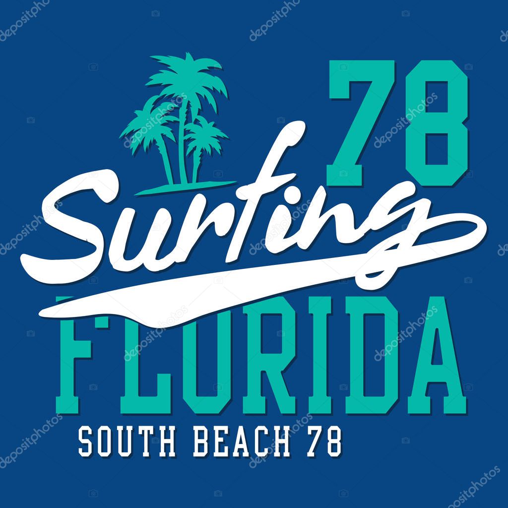 Surf Florida typography, t-shirt graphic