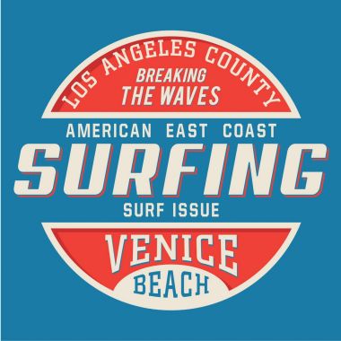 Venedik tipografi, t-shirt grafik ile sörf