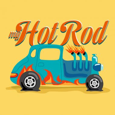 Hot rod araba alev boya ile. Vektör çizim.
