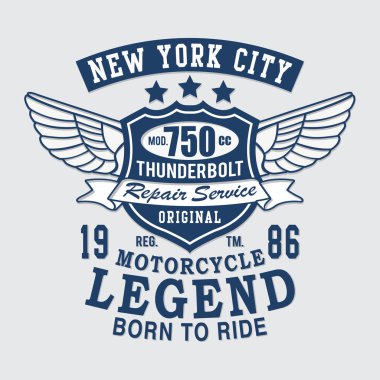 Vintage motosiklet nyc tipografi, t-shirt grafiği