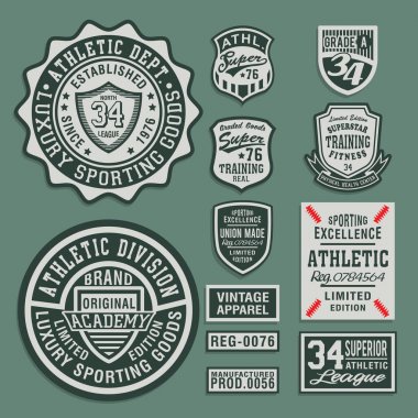 Üniversite atletik spor etiketleri tipografi, t-shirt grafiği