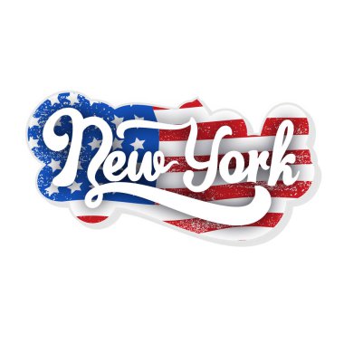 Amerikan bayrağı arka plan ile New York metin.