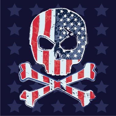 Amerika kafatası bayrak, tipografi, vektör, t-shirt grafiği
