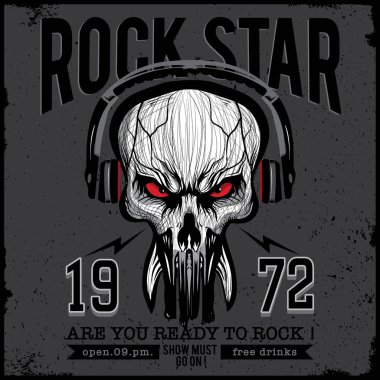 Rock Star uzaylı kafatası grafik ile bir kulaklık / kırmızı gözleri