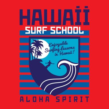 Hawaii tipografi, t-shirt grafik ile sörf