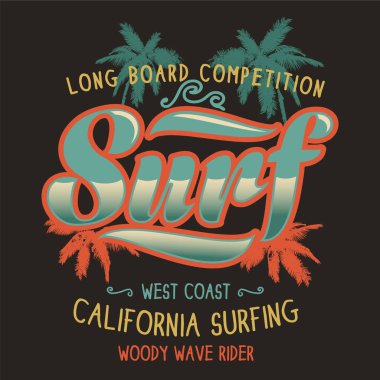 Vintage surf elements.vector retro sörf etiket. California sörf hikaye vektör öğesi. Sörf biniciler. Vektör sörf yazdırma surf Dünya Kupası.