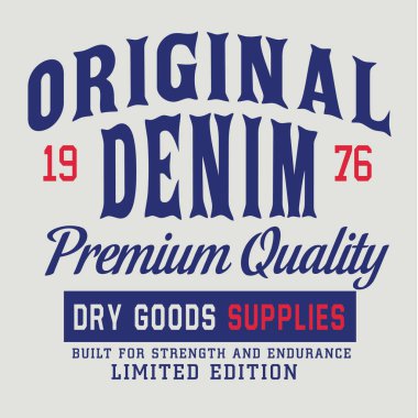 Vintage denim tipografi, t-shirt grafik