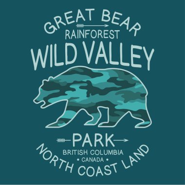 Wild valley bear typography, t-shirt graphic clipart
