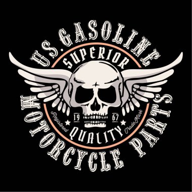 Motorcycle gasoline skull typography clipart