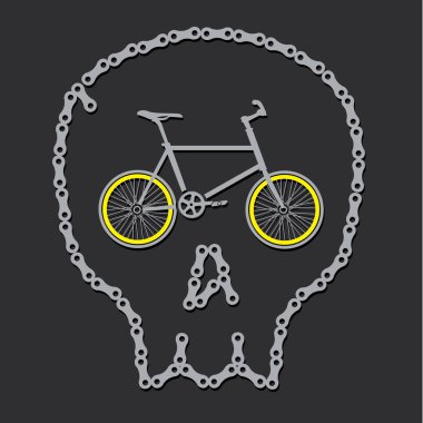 Bisiklet kafatası illüstrasyon, tipografi, t-shirt grafiği