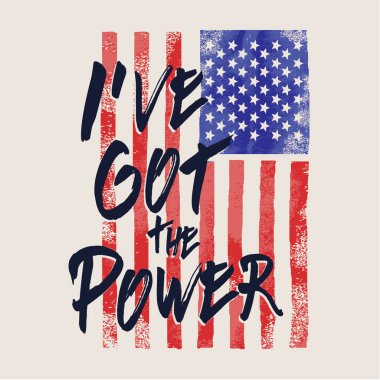 Amerika bayrağı illüstrasyon, mesaj: güç tipografi, t-shirt grafik var