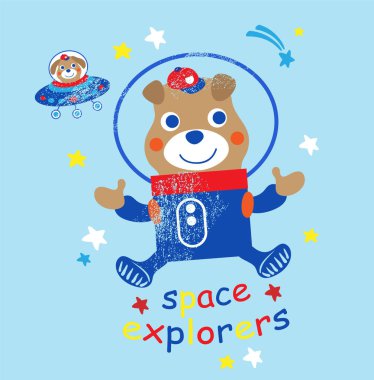 Çocuklar için çizgi film vektör çizim alanı. Elle çizilmiş. Astronot ve yabancılar küçük bir sohbet alanınız.