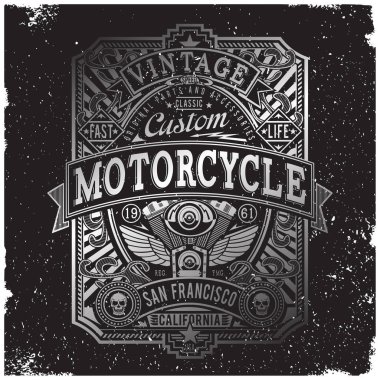 Degrade vektör görüntü özel motosiklet tipografi ve motoru resim / Vintage etkileri kolayca çıkarılabilir.