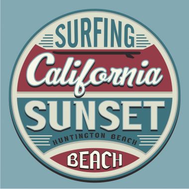 California sörf spor tipografi, t-shirt grafiği