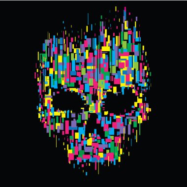 Kafatası renk illüstrasyon, t-shirt grafiği