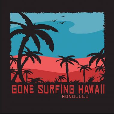 Hawaii tipografi, t-shirt grafik ile sörf