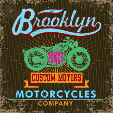 Retro t-shirt tasarım yeşil motosiklet grafik ile yazdırın. VINTAGE poster tasarımı.