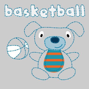 Basketbol ile sevimli küçük köpek Illustration. Vektör çizim.