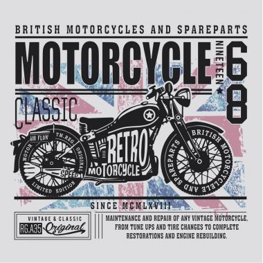Vintage İngiliz motosiklet tipografi, t-shirt grafiği