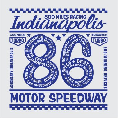 Indianapolis motor speedway tipografi, t-shirt grafiği