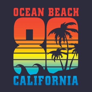 California 80 surf tipografi, t-shirt grafiği