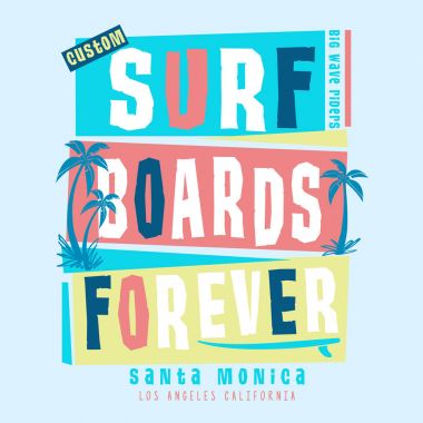 Sörf tasarım. Tropikal vektör kümesi. El çizim silueti. T-shirt baskı. Rozet aplike etiket. 