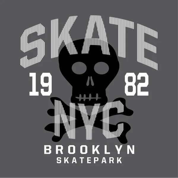 Skate board tipografía del cráneo — Vector de stock
