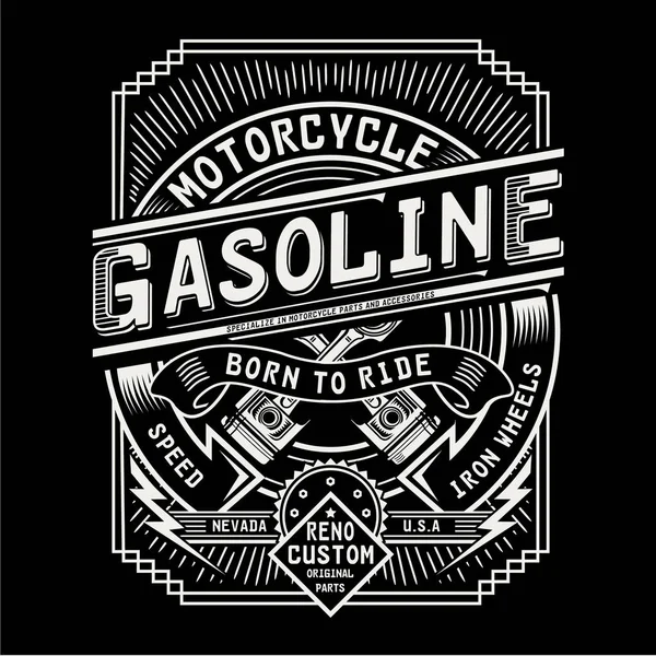 Tipografia Gasolina Motocicleta Gráfico Shirt —  Vetores de Stock