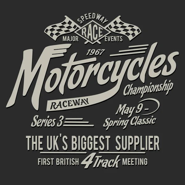 英国老式摩托车排版 Shirt — 图库矢量图片