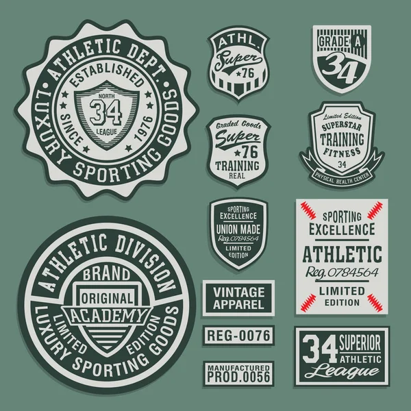 College Athletic Sport Etiquetas Tipografía Gráfico Camiseta — Vector de stock