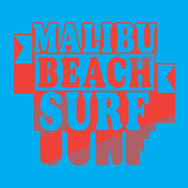 Malibu Beach Surf Typografie Shirt Afbeelding — Stockvector