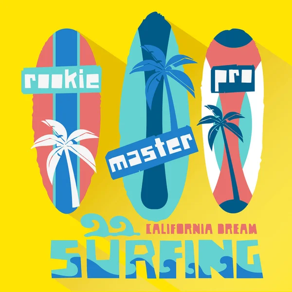 Set Van Surfen Planken Slogan Shirt Design Voor Kinderen Ontwerpelementen — Stockvector