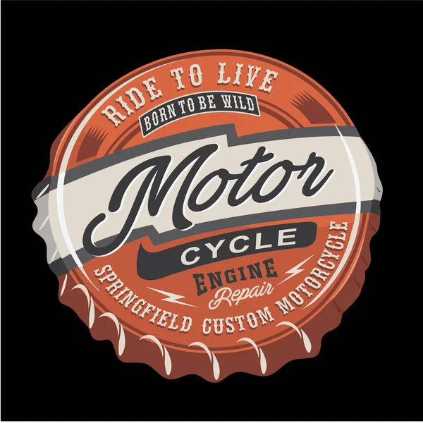 Motocykl Silnik Butelka Cap Typografii Shirt Grafiki — Wektor stockowy